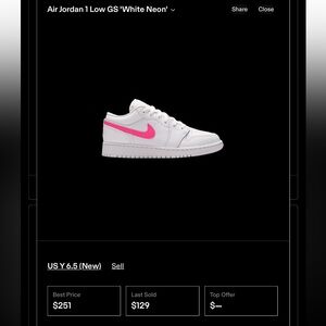 Nike Air Jordan 1 Low GS White with Neon Pink Swoosh